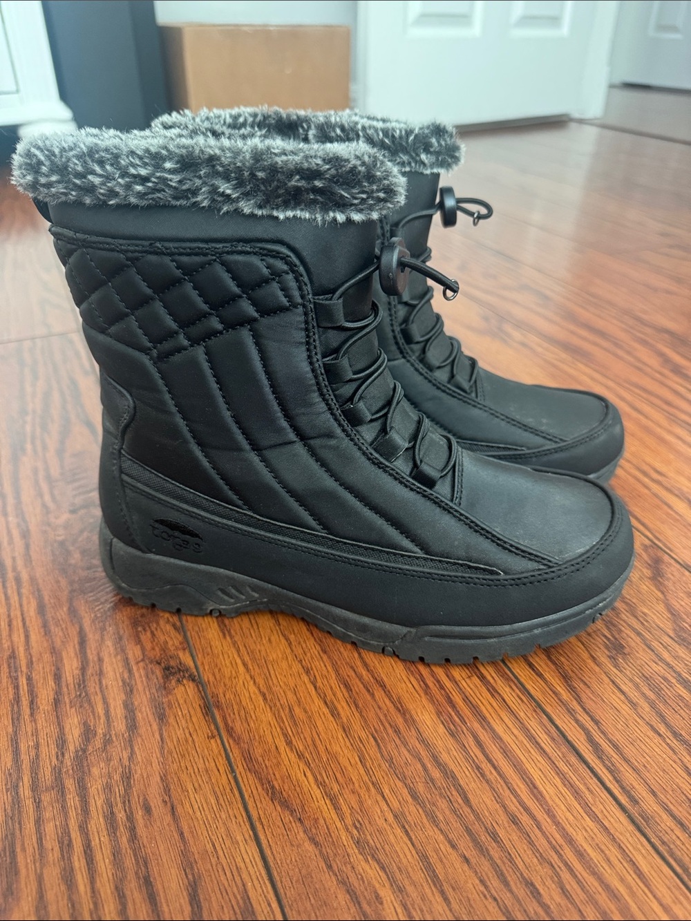 Black Faux-Fur Trim Winter Boots